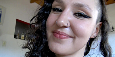 Gorgeous chick takes stepfather's cock in hand for blowjob