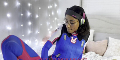 Teenager Lightskin Ebony Princess Cosplays as D.V.a from Overwatch and Dumps 5 Times on BIG BLACK COCK