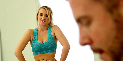 Bailey Brooke works of her pussy on stepbro's cock & gets filled with jizz