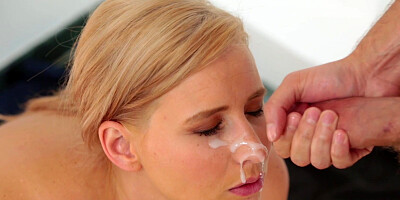 Stepson sticks his cock through the curtain for the hot milf Alice Chambers to pleasure with her wet lips