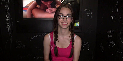 Skinny nerd Tali Dova strokes and guzzles dick through the gloryhole