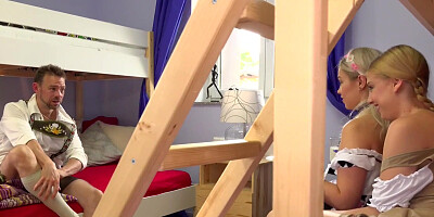 Blonde nymphs Lucy Heart and Selvaggia getting fucked in the hostel