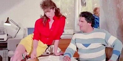 Stunning secretary in grey stockings aroused by his advice