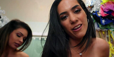 Rivalry between two Latina MILFs ends with kinky threesome
