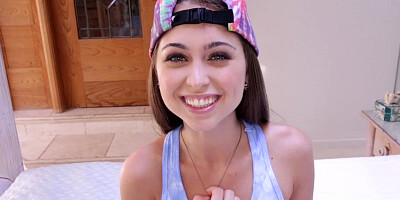 Gorgeous little slut is eating her man's hot load of cum