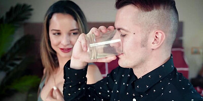 Milk out of boobs turns young man on so he drills the MILF