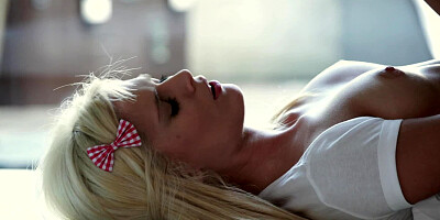 Hot blonde with puffy nipples is getting fucked on the table
