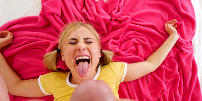 Shaved pussy teen Lindsey Cruz has sex with her stepdad and gets a load on her face