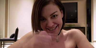 POV handjob and sex with brunette Sovereign Syre