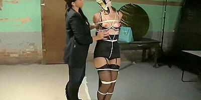 lezdom bondage while shoegagged