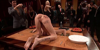 Huge-Boobed towheaded gets facial cumshot in public