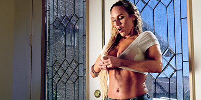 Stepmom Tegan James in a hardcore laundry room fuck with her stepson