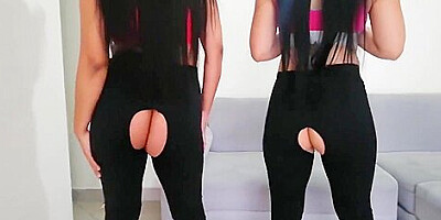 Threesome in yoga pants and white socks