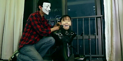 Leather Catsuit Restrain Bondage and Gag