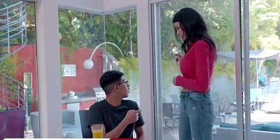 After fellating Diego's manmeat, scorching cougar with humungous globes, Reagan Foxx had casual fuck-a-thon with him