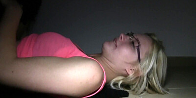 Blonde bimbo with glasses sucks big dick before getting laid