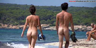 Entirely nude gals on a beach.