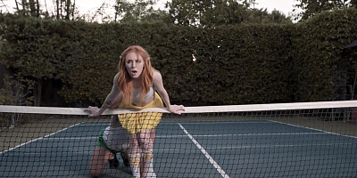 Tennis coach makes petite redhead squirt