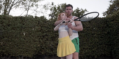 Tennis coach makes petite redhead squirt