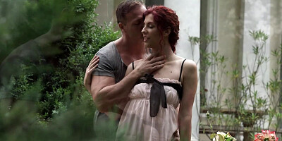 Hot redhead with natural tits and small nipples is getting penetrated