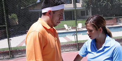 A tiny babe is getting a dick placed inside her sexy mouth