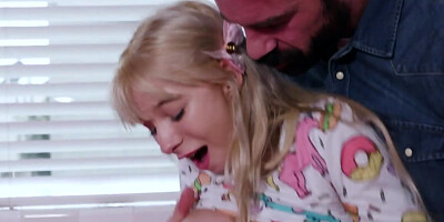 Stepdad catches cute blonde stepdaughter during online session