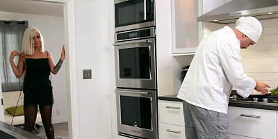 Madelyn Monroe skipping her multi-course meal for one serving of the cook’s massive cock