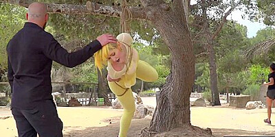 BDSM submissive public babe spanked and anally toyed outdoor