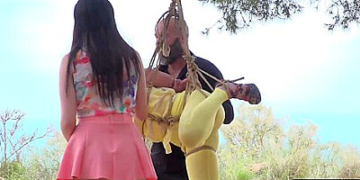 BDSM submissive public babe spanked and anally toyed outdoor