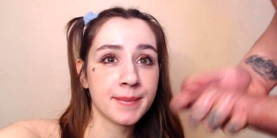 Brunette College Slut Takes Huge Dick in Her Tight Mouth