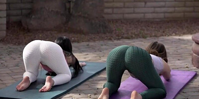 2 sizzling brunettes and a sloppy minded light-haired are about to have a sapphic three way