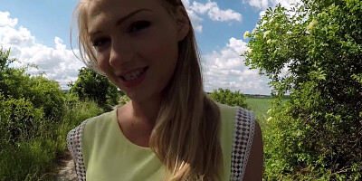Russian Lucy Heart sucks cock & takes a ride on it for a creampie outdoors