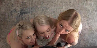 Good looking blondes, including Haley Spades are having a casual 4some in the living guest room