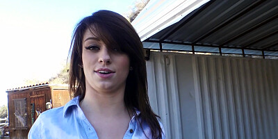 Aspen Ora takes cum on her face after servicing hard dick
