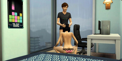 Mischievous dark haired with glasses is getting ravaged from the back, while her spouse is at work