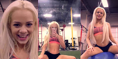 Athletic gym bunny Elsa Jean works her vagina muscles