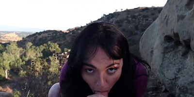 Adorable black-haired is inhaling spunk-pump and getting porked, in the nature, in the middle of the day