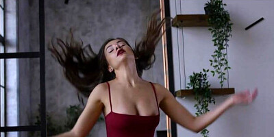 Fantastic dark-haired, StellaQ is posing in the late afternoon and leisurely taking off her clothes