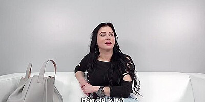 Voluptuous brunette, Sabina is eager to have sex with a guy who has offered her a job