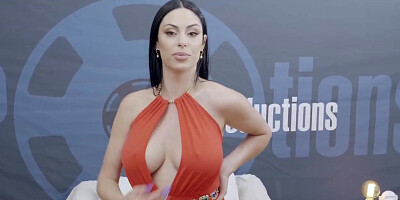 Sexy brown-haired with huge milk cans, Sapphire is getting on all fours on the floor and inhaling a rock stiff spunk-pump