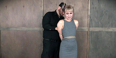 Petite BDSM blond tied up and dildo fucked