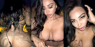 Spunky brown-haired with tats and humungous orbs is pleasuring a ultra-kinky boy late at night