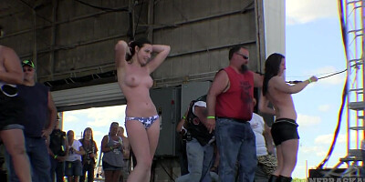 Sporty Young Girls Wet Tshirt Boob Contest at Abate 2014 Biker Rally Algona Iowa - NebraskaCoeds