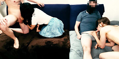 2 Unexperienced Couples Pulverize and Interchange Til Creampies