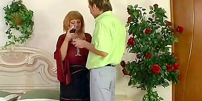 Mature russian busty milf in stockings and young boy