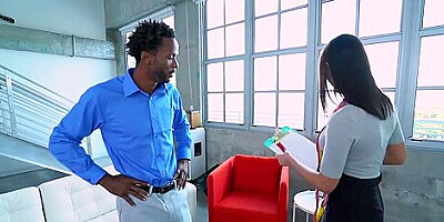 August Ames flirting with a big black cock