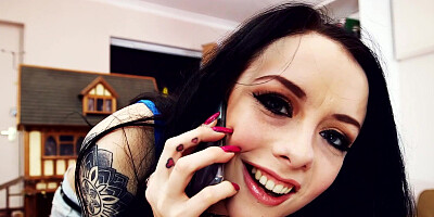 Tattooed brunette is making a porn video