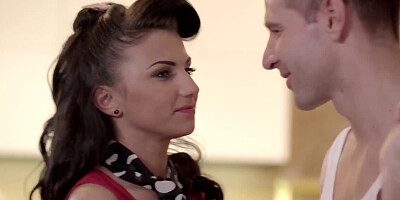 Posh Hungarian brunette rides lover's prick in the kitchen