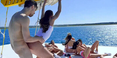Sultry chicks are orgying on a yacht in the middle of a stellar day and lovin’ it