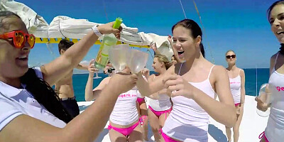 Sultry chicks are orgying on a yacht in the middle of a stellar day and lovin’ it